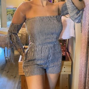 striped romper with pockets